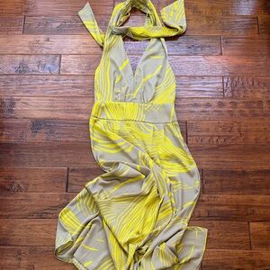 NWT Banana Republic Yellow and Gray Halter Maxi Dress, size 4